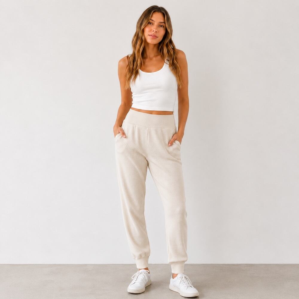 Athleta Coaster Luxe Waffle Knit Jogger Bone Size Large NWT